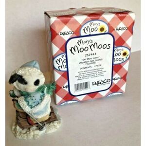 Vintage Mary Moo Moos “Ski Moo Later ” January Girl Skiing Figurine - In Box